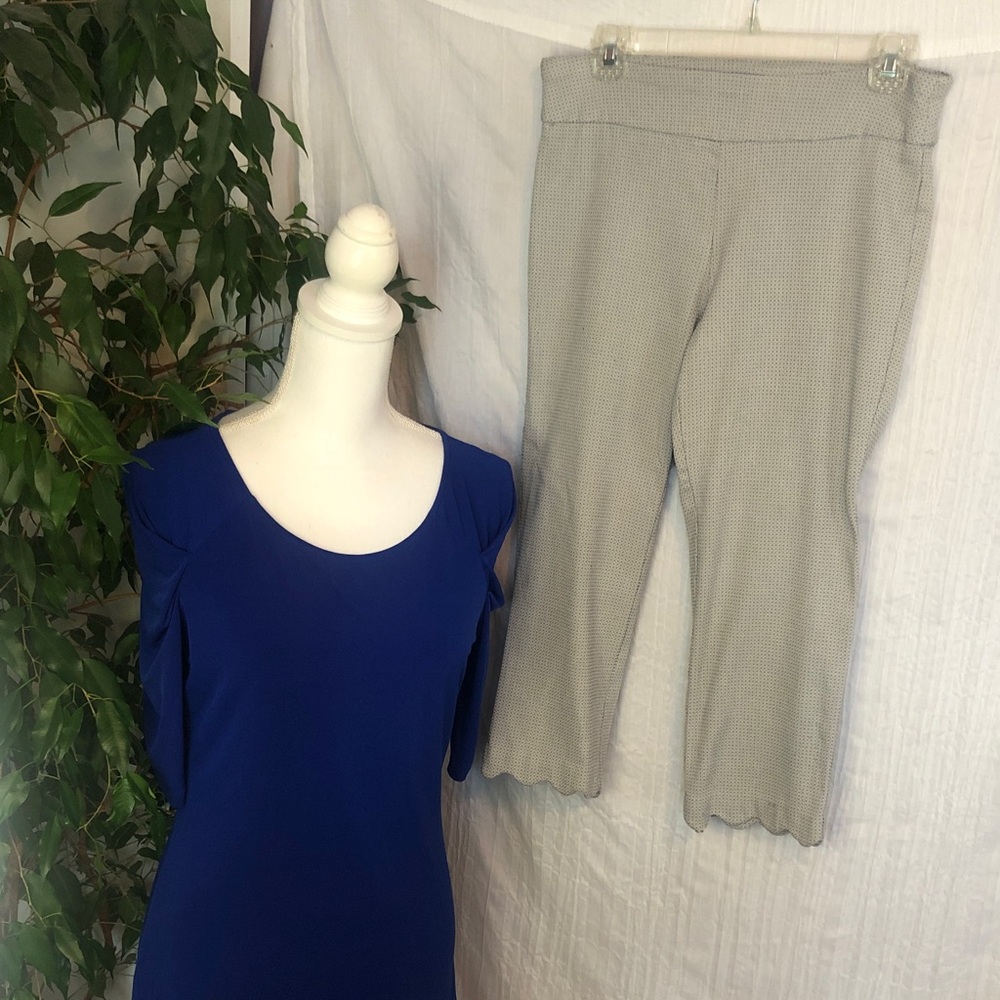 THE LIMITED Sz M Royal blue top & VAN HEUSEN Sz 8 stretch high waist crop pants
